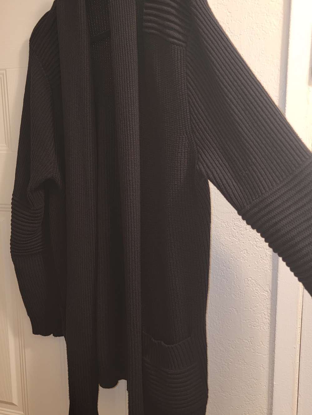 INC International Concepts Black Ribbed Open-Front Cardigan